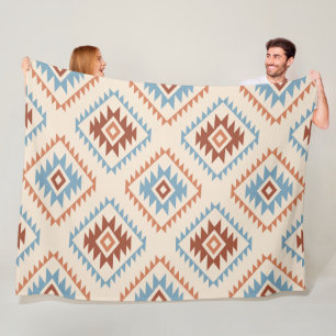 Aztec Style Motif Big Pattern Blue Crm Terracottas Fleece Blanket