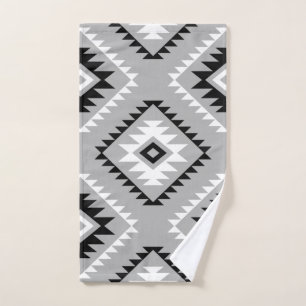 Aztec Style Motif Lg Pattern Black White Grey Hand Towel