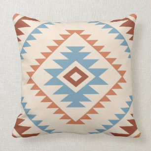 Aztec Style Motif Lg Pattern Blue Crm Terracottas Cushion