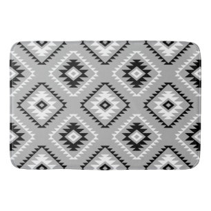 Aztec Style Motif Pattern Black White Grey Bath Mat