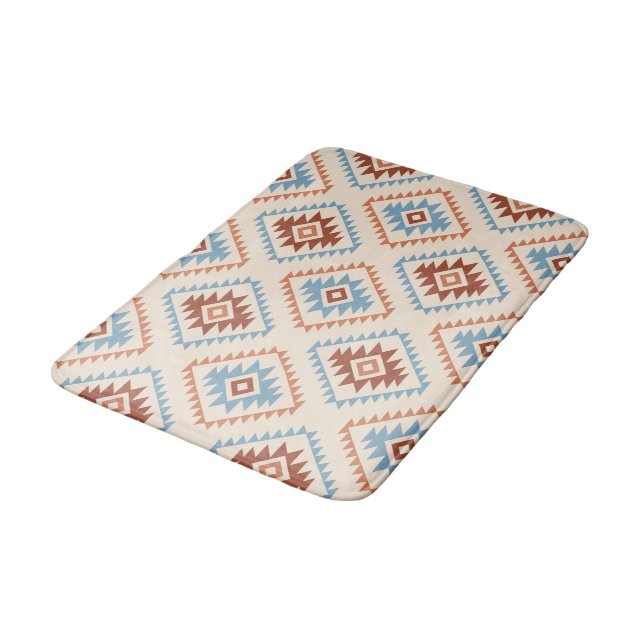 Aztec Style Motif Pattern Blue Crm Terracottas Bath Mat (Angled)