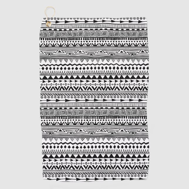 Aztec style pattern black white pattern golf towel (Front)