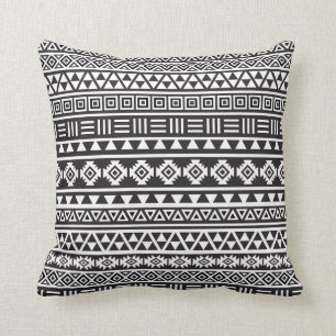 Aztec Style Pattern - Monochrome Cushion