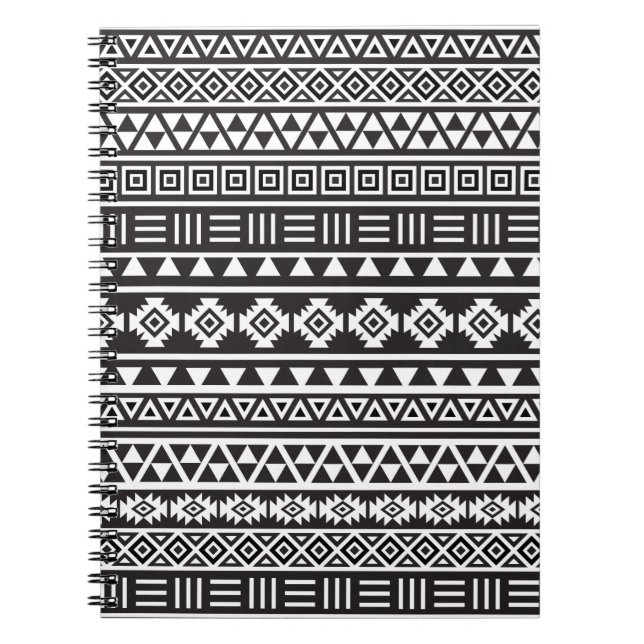 Aztec Style Pattern - Monochrome Notebook (Front)