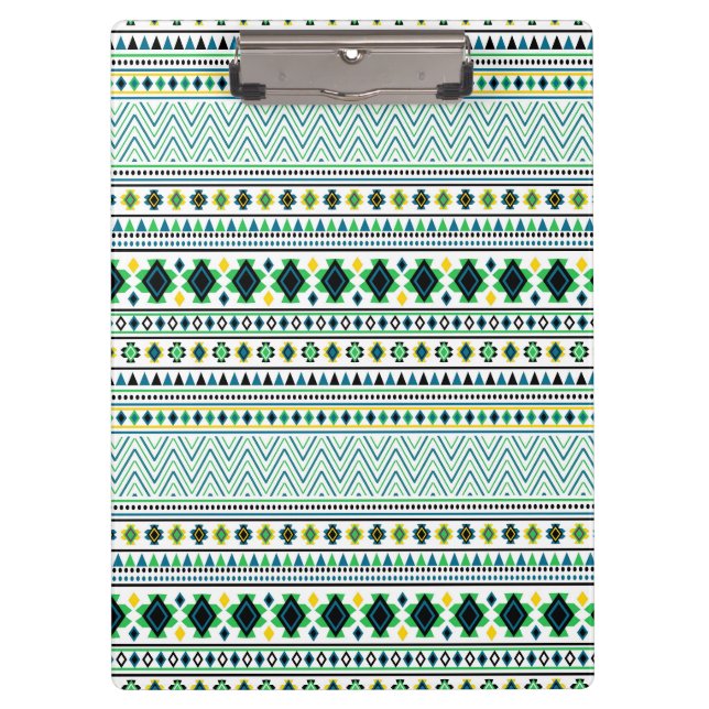 Aztec Style Tribal Pattern White Blue Green Clipboard (Front)