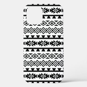 Aztec Stylised Big Pattern II Black on White iPhone 12 Pro Case
