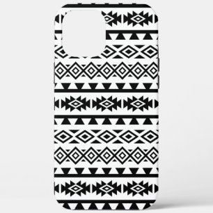 Aztec Stylised Big Pattern II Black on White iPhone 12 Pro Max Case