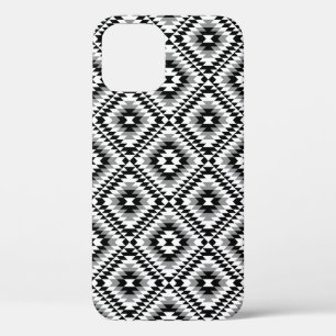 Aztec Stylised BW+Grey Symbol Pattern iPhone 12 Case