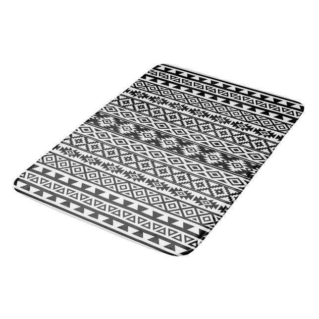 Aztec Stylised Pattern Black & White Bath Mat (Angled)