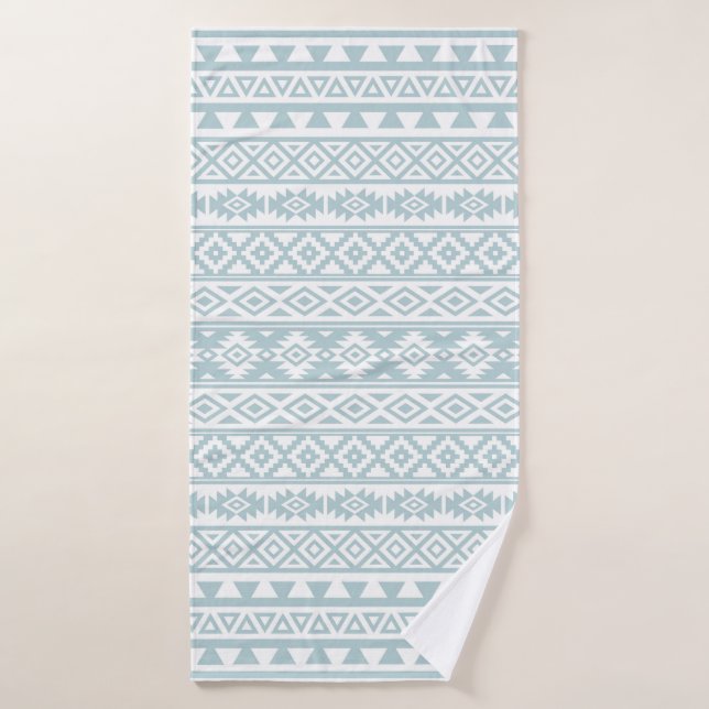 Aztec Stylised Pattern Duck Egg Blue & White Bath Towel (Bath Towel)