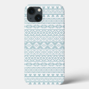 Aztec Stylised Pattern Duck Egg Blue & White iPhone 13 Case