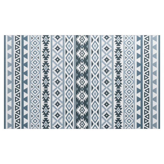 Aztec Stylised Pattern Grey-Blues & White Fabric (Yard)