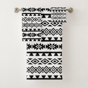 Aztec Stylised Pattern II Black on White Bath Towel Set