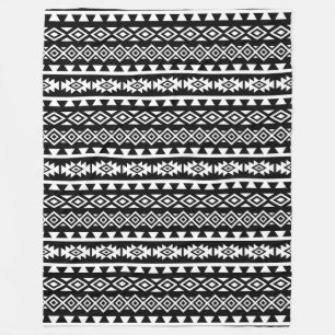 Aztec Stylised Pattern II White on Black Fleece Blanket
