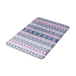 Aztec Stylised Pattern Pinks Purples Blues White Bath Mat