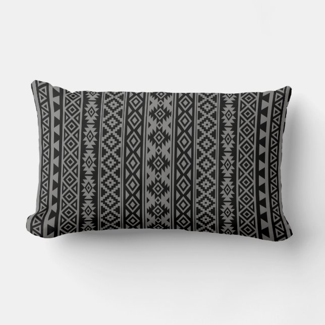 Aztec Stylised (V) Pattern Black & Grey I Lumbar Cushion (Front)