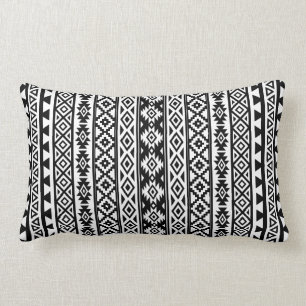 Aztec Stylised (V) Pattern Black & White Lumbar Cushion