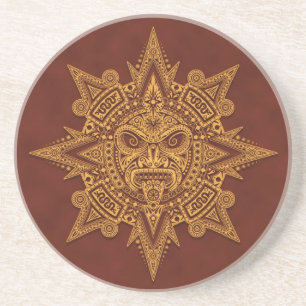 Aztec Sun Mask – Golden Red Coaster