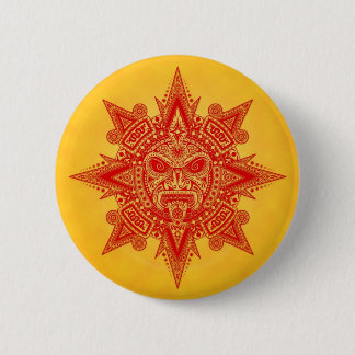 Aztec Sun Mask – Red and Yellow 6 Cm Round Badge