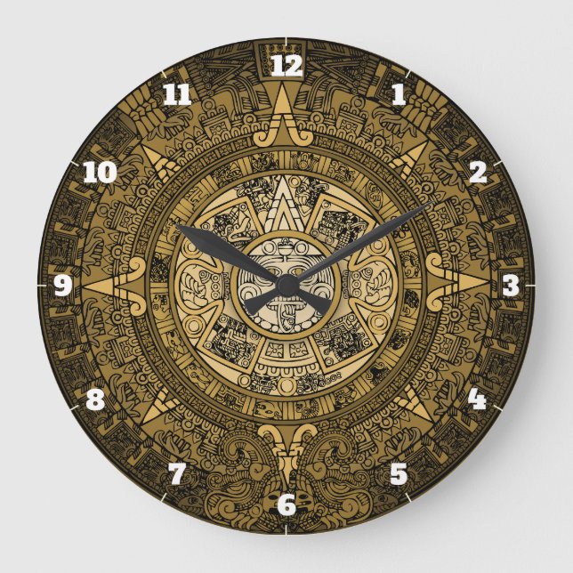 AZTEC SUN STONE CALENDAR GOLD SYMBOL  LARGE CLOCK (Front)
