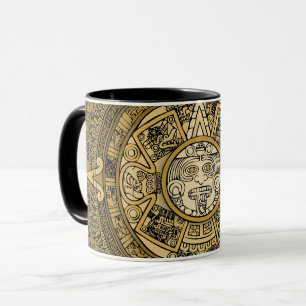AZTEC SUN STONE CALENDAR GOLD SYMBOL MUG