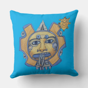 Aztec Sun Throw Pillow Dark Blue reverse Light