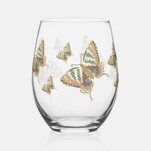 Aztec Swallowtail Stemless Wine Glass