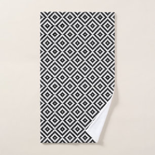Aztec Symbol Block Rpt Pattern Black & White Hand Towel