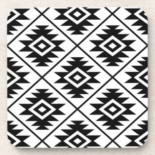 Aztec Symbol Stylised Big Ptn Black on White Coaster