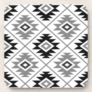 Aztec Symbol Stylised Big Ptn Black White Grey Coaster