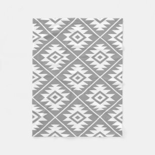 Aztec Symbol Stylised Big Ptn White on Grey Fleece Blanket