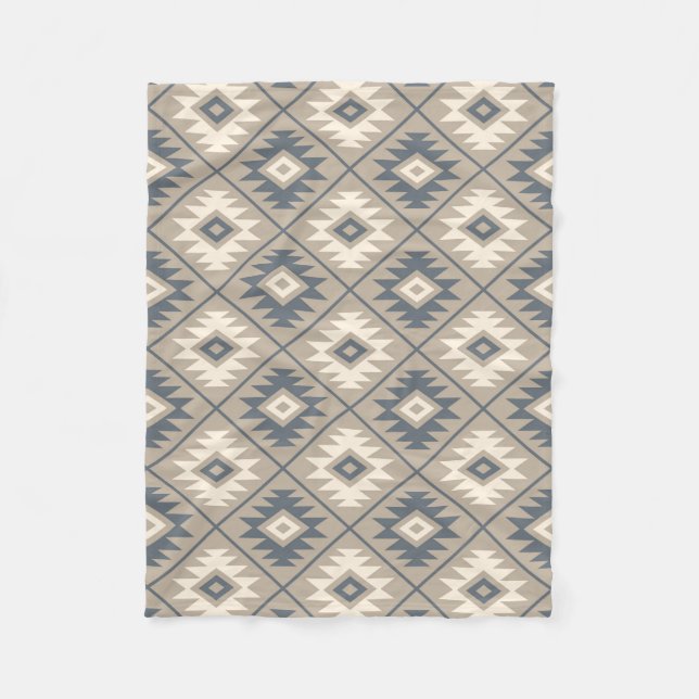 Aztec Symbol Stylised Pattern Blue Cream Sand Fleece Blanket (Front)
