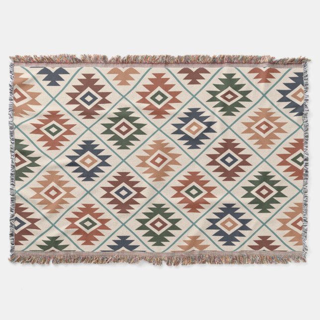 Aztec Symbol Stylised Pattern Colour Mix Throw Blanket (Front)