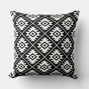 Aztec Symbol Stylised Pattern White on Black Cushion