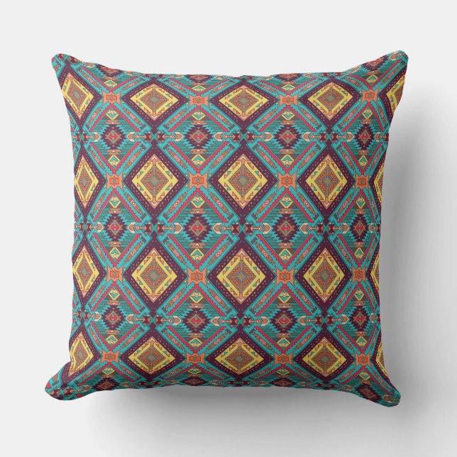 Aztec Teal And Yellow Tile  Cushion (Front)