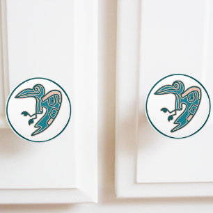 Aztec Teal Green Bird Motif Ceramic Knob