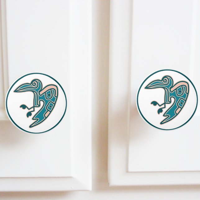 Aztec Teal Green Bird Motif Ceramic Knob (Creator Uploaded)