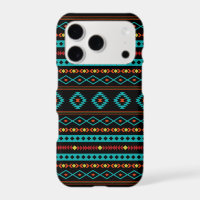 Aztec Teal Reds Yellow Black Mixed Motifs Pattern