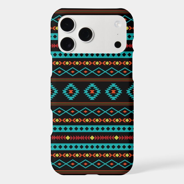 Aztec Teal Reds Yellow Black Mixed Motifs Pattern (Back)