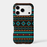 Aztec Teal Reds Yellow Black Mixed Motifs Pattern