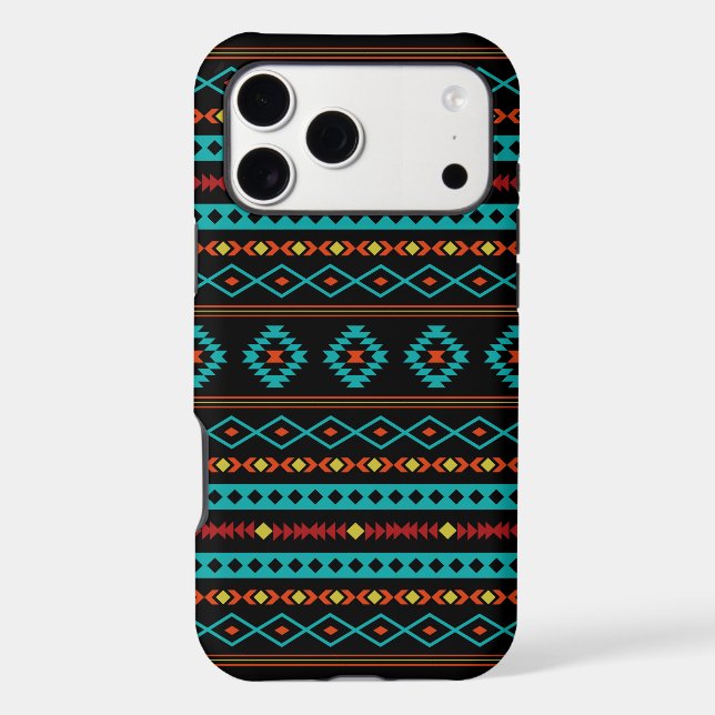 Aztec Teal Reds Yellow Black Mixed Motifs Pattern (Back)