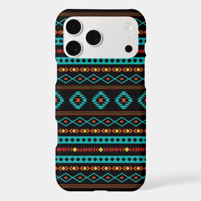 Aztec Teal Reds Yellow Black Mixed Motifs Pattern (Back)