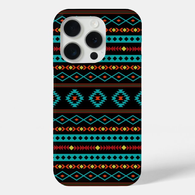 Aztec Teal Reds Yellow Black Mixed Motifs Pattern Case-Mate iPhone Case (Back)