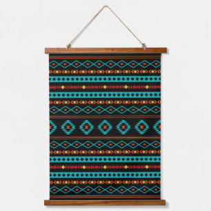 Aztec Teal Reds Yellow Black Mixed Motifs Pattern Hanging Tapestry