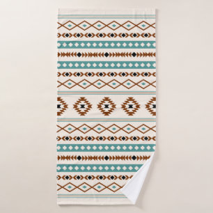 Aztec Teal Terracotta Black Cream Mixed Pattern Bath Towel