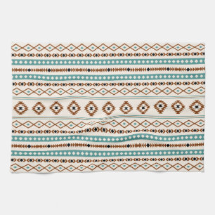 Aztec Teal Terracotta Black Cream Mixed Pattern Tea Towel