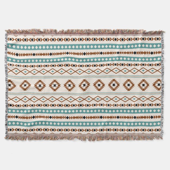 Aztec Teal Terracotta Black Cream Mixed Pattern Throw Blanket (Front)