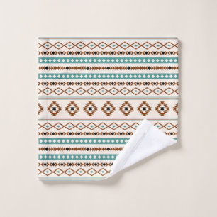 Aztec Teal Terracotta Black Cream Mixed Pattern Wash Cloth