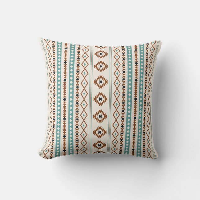 Aztec Teal Terracotta Black Cream Mixed (V)Pattern Cushion (Front)