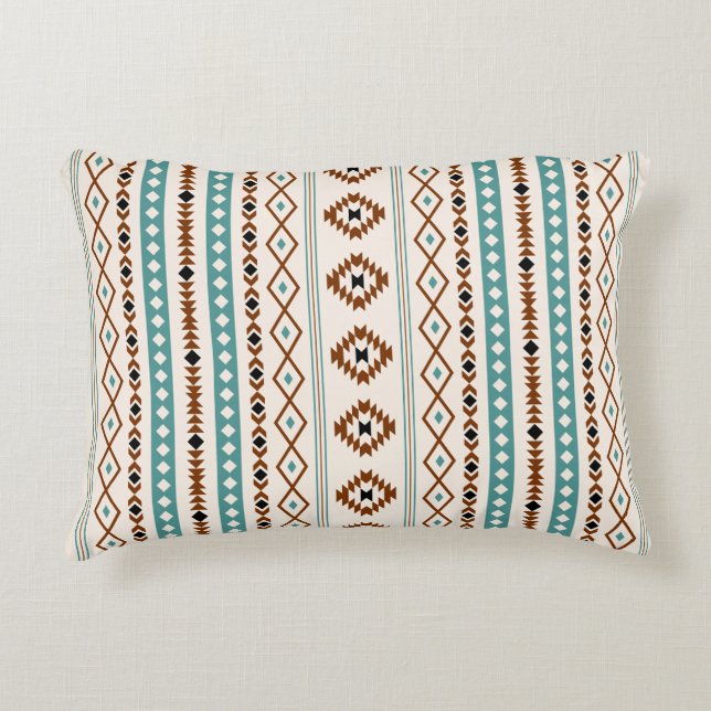 Aztec Teal Terracotta Blk Crm Mix Motifs(V)Pattern Decorative Cushion (Front)